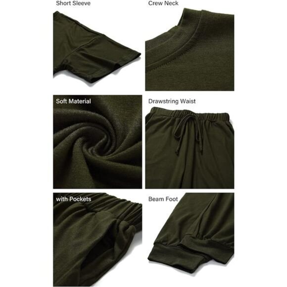 Womens 2 Piece Outfit Short Sleeve Pullover Tops Tracksuits - Picture 6 of 7